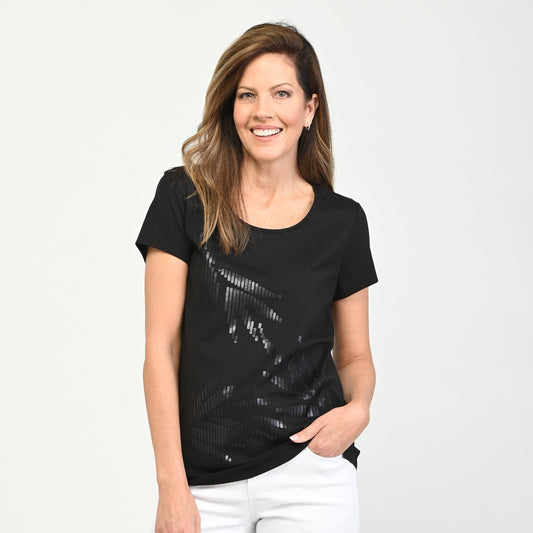 Christopher & Banks Sequined Palm Scoop Neck Tee