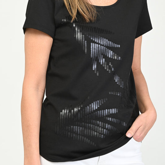 Christopher & Banks Sequined Palm Scoop Neck Tee