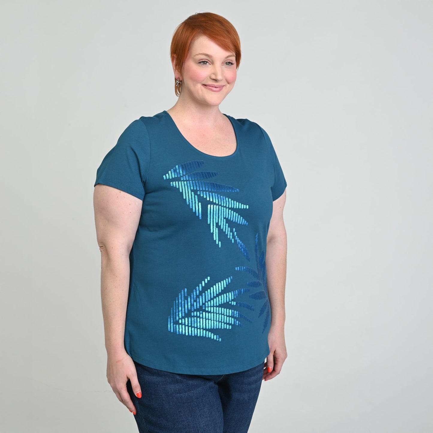 Christopher & Banks Sequined Palm Scoop Neck Tee