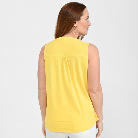 Christopher & Banks Pleated Yoke Y Neck Sleeveless Top