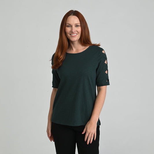 Christopher & Banks Lattice Sleeve Jewel Neck Top