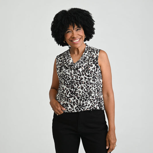 Christopher & Banks Printed Mesh Cowl Neck Shell