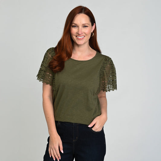 Christopher & Banks Lace Flutter Sleeve Top