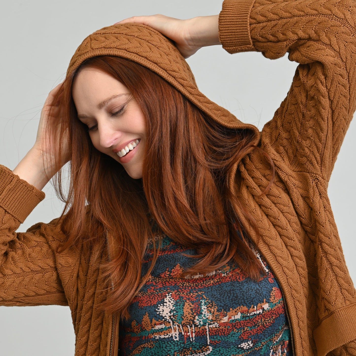 Christopher & Banks Cable Knit Zip Front Hoodie