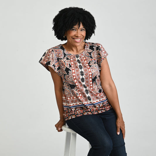 Christopher & Banks Printed Flutter Sleeve Top