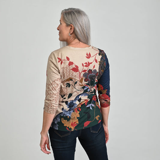Christopher & Banks Printed 3/4 Sleeve V Neck Top