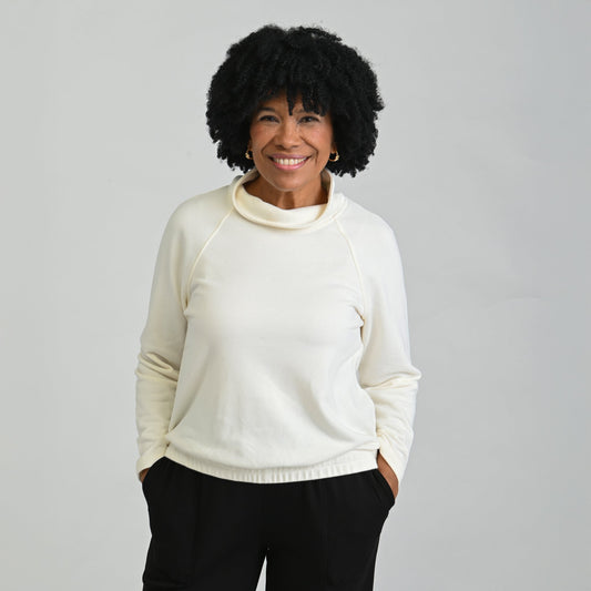 Christopher & Banks Relaxed Restyled French Terry Funnel Neck