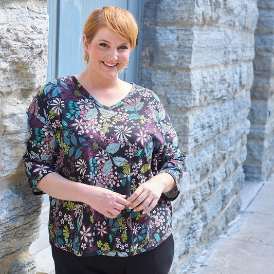 Christopher & Banks Relaxed Restyled Floral Print 3/4 Sleeve Tee