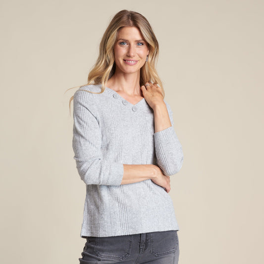 Christopher & Banks Variegated Rib V Neck Top