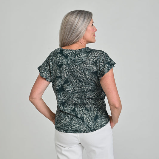 Christopher & Banks Printed Flutter Sleeve Jewel Neck Tee