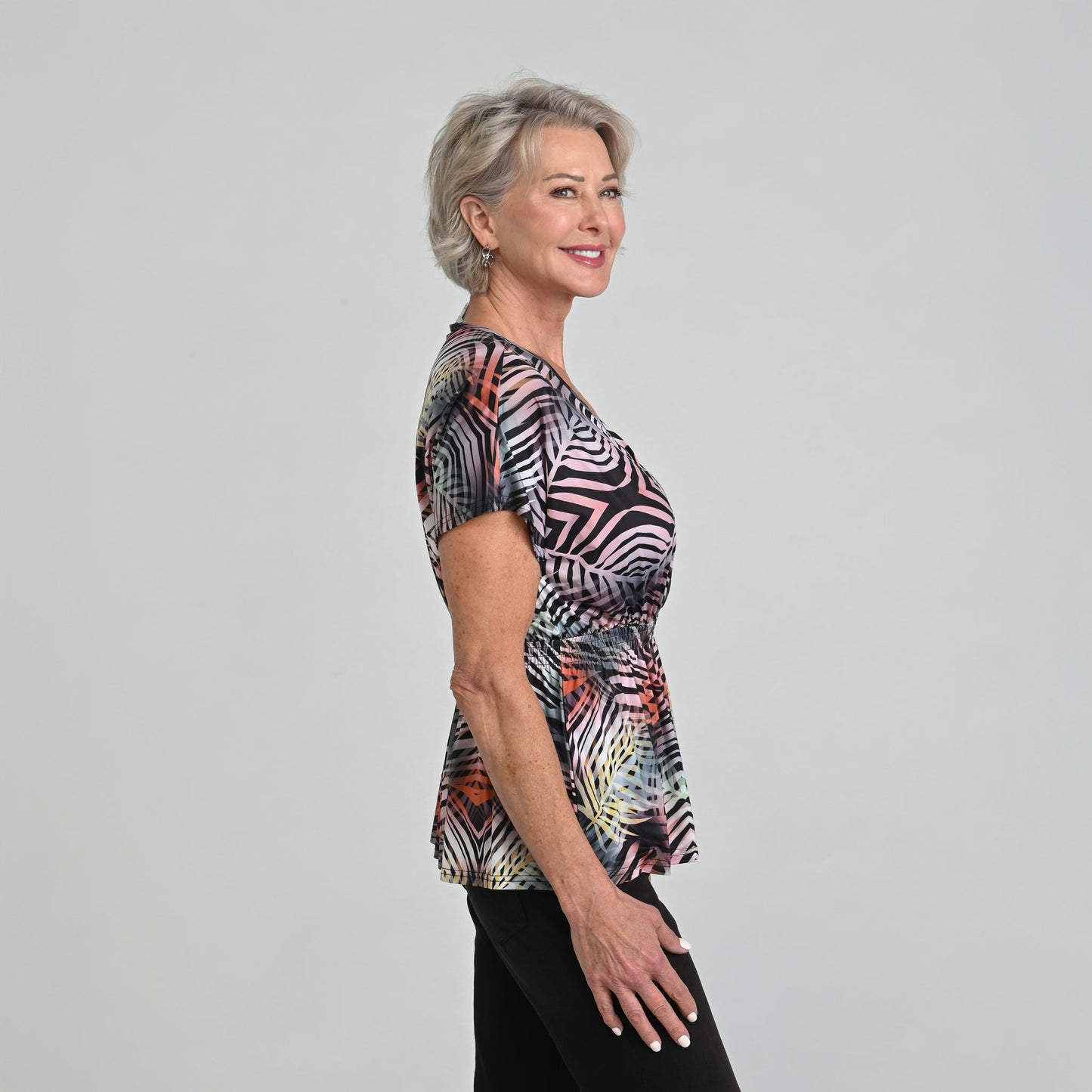 Christopher & Banks Abstract Printed Surplice Top