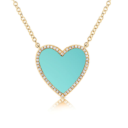Sabrina Designs 14K Gold Turquoise Heart & Diamond Halo Necklace