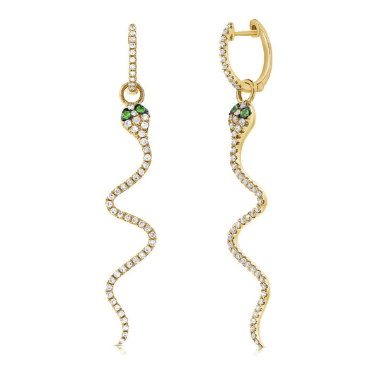 Sabrina Designs 14K Gold Diamond & Tsavorite Snake Dangle Earrings