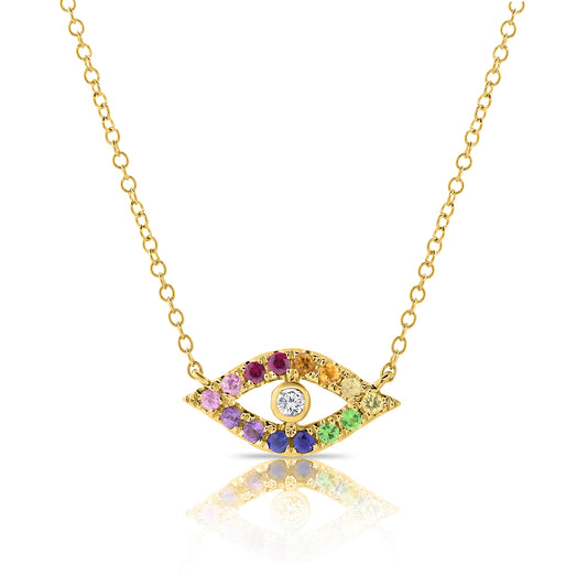 Sabrina Designs 14K Gold Rainbow Sapphire & Diamond Evil Eye Necklace
