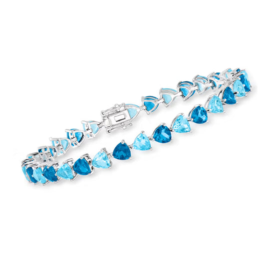 Pinctore Sterling Silver 5mm Trillion-Shaped Blue Topaz Alternating Line Bracelet