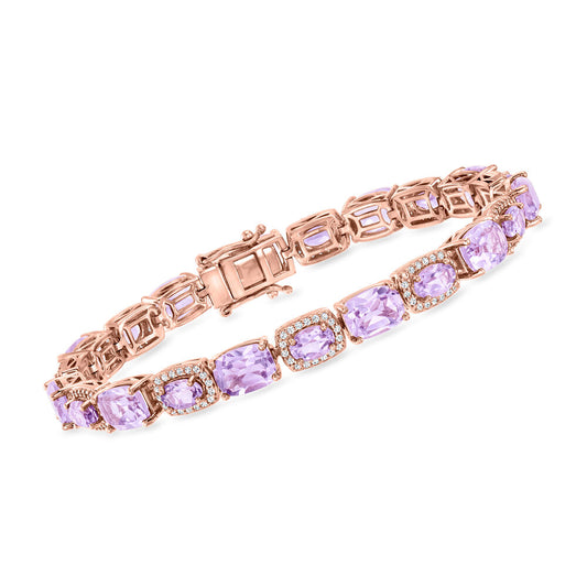 Pinctore 18K Rose Gold Plated 8x6mm Pink Amethyst & Multi Gem Line Bracelet