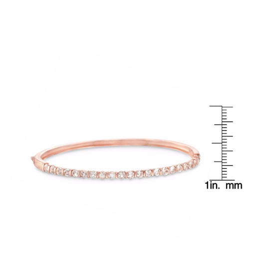 Pinctore Sterling Silver 3mm Round Gemstone Hinged Bangle Bracelet