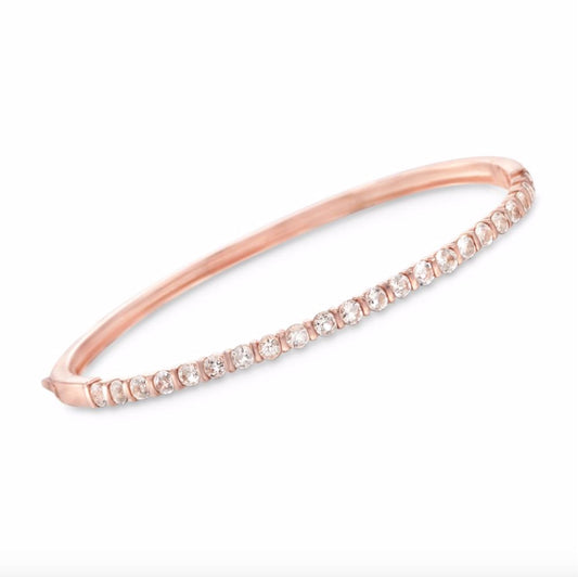 Pinctore Sterling Silver 3mm Round Gemstone Hinged Bangle Bracelet