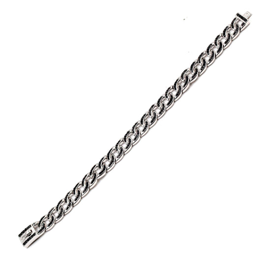 Gem Treasures Sterling Silver Black Spinel Encrusted Curb Link Bracelet
