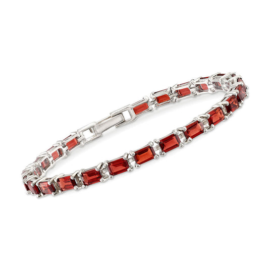 Pinctore Sterling Silver 6x4mm Octagon-Cut Garnet Line Bracelet