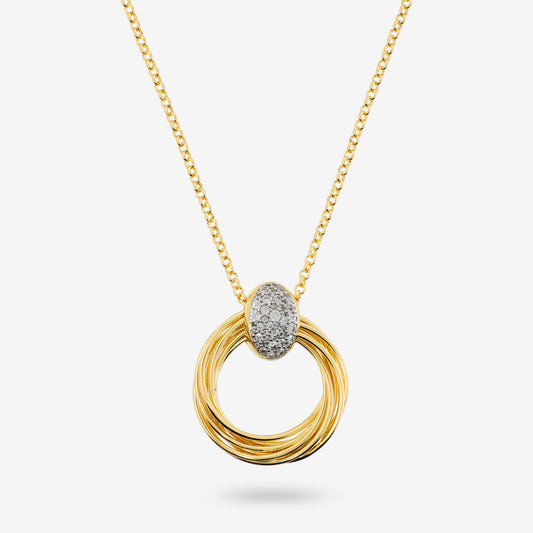 Toscana Italiana 18K Gold Plated Simulated Diamond Interlocking Circle Pendant with Chain