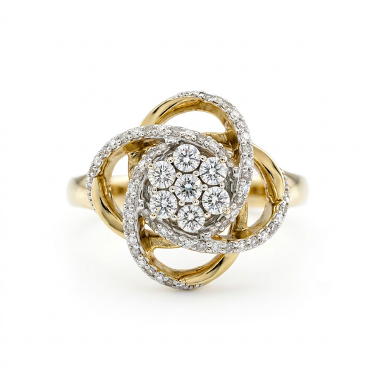 Gold Plated 0.16ctw Diamond Interlocking Clover Ring