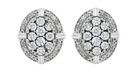 Sterling Silver 0.16ctw Diamond Oval Cluster Stud Earrings