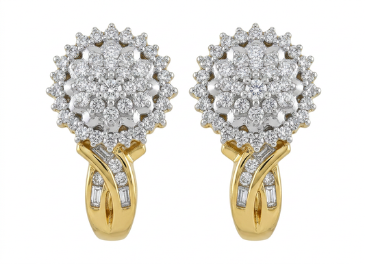 Gold Plated 0.33ctw Diamond Sunburst Halo Earrings
