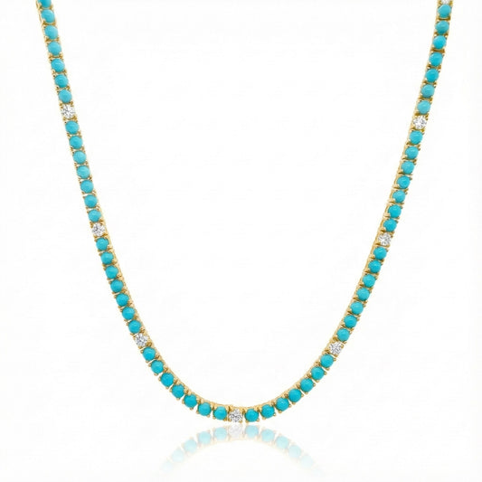 Sabrina Designs 14K Gold Turquoise & Diamond 16" Tennis Necklace