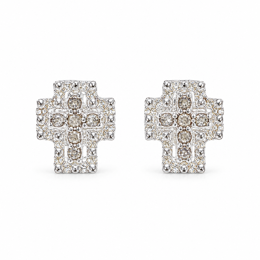 Sterling Silver Diamond Accented Cross Stud Earrings