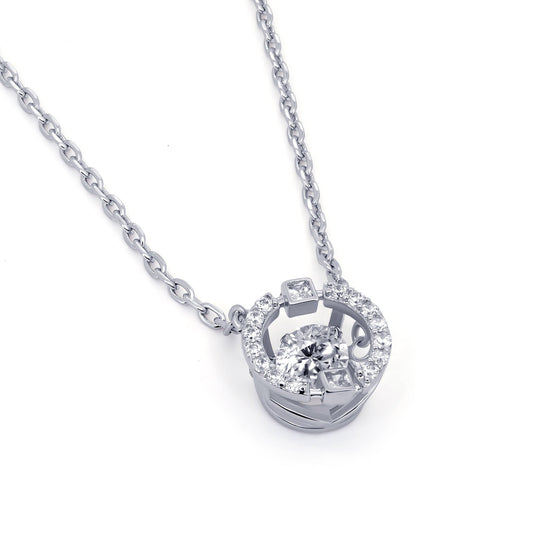 TRYNDI Rhodium Plated Swarovski Crystal Halo Pendant Necklace