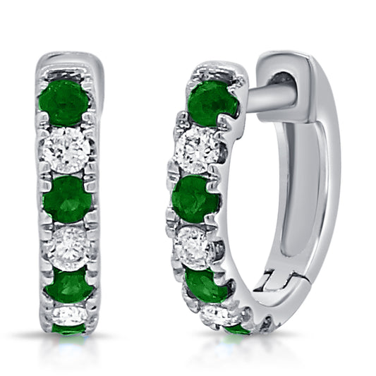 Sabrina Designs 14K Gold Diamond & Emerald Alternating Huggie Hoop Earrings