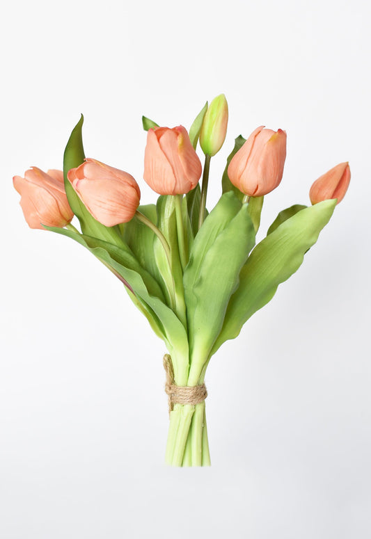 House by JSD 11.75" Faux Real Touch Orange Sorbet 7 Stem Tulip Bundle