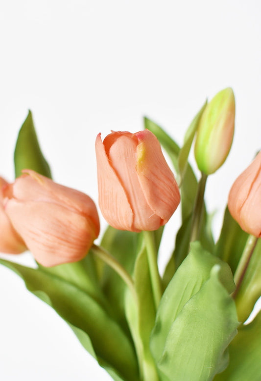 House by JSD 11.75" Faux Real Touch Orange Sorbet 7 Stem Tulip Bundle