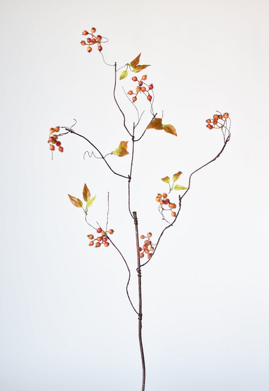 38" Faux Orange Berry Branch Stem