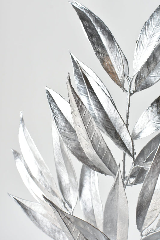 22.5" Faux Silver Metallic Bay Leaf Stem