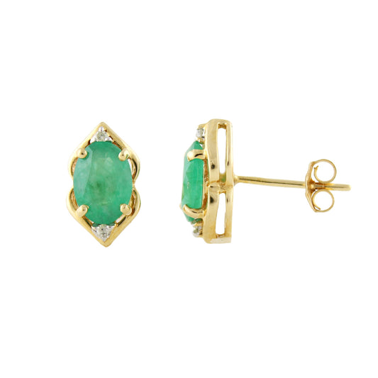 Gilded Lane 10K Gold 7x5mm Sakota Emerald & Diamond Stud Earrings