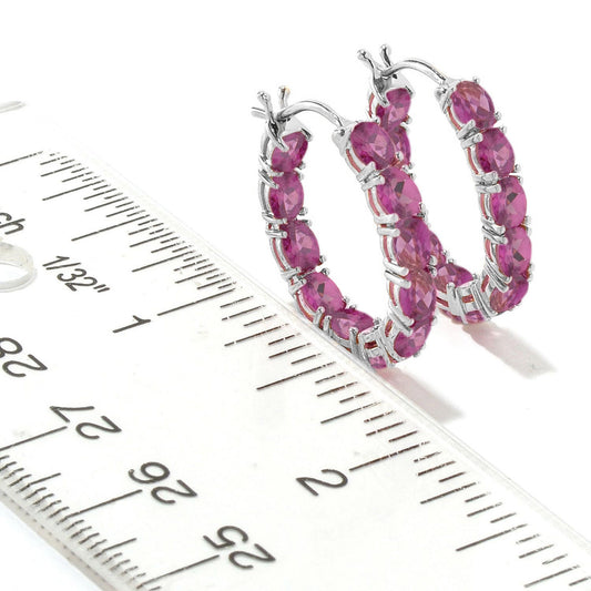 Pinctore Sterling Silver 4x3mm Gemstone Inside-Out Hoop Earrings