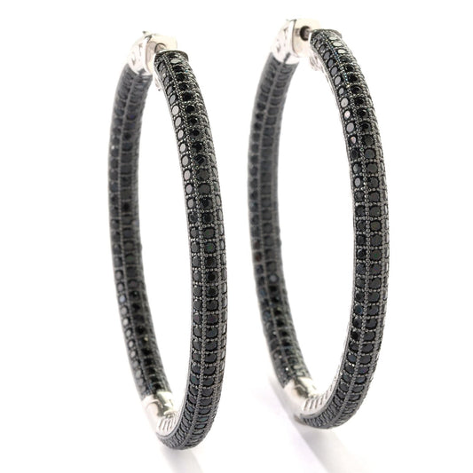 Pinctore Sterling Silver Black Spinel Pave Inside-Out Hoop Earrings