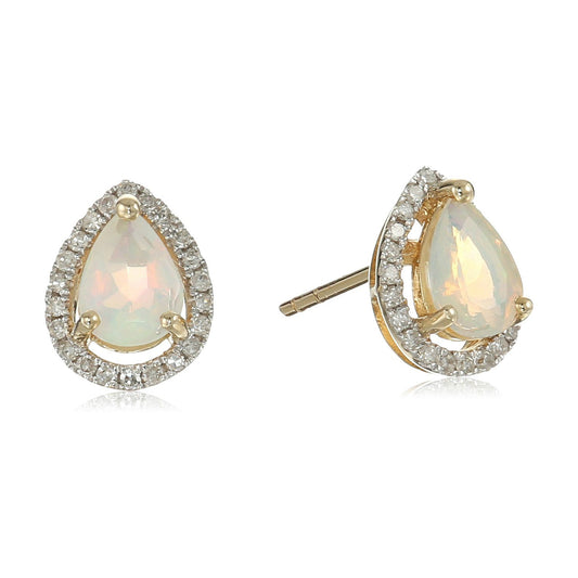 Gilded Lane 10K Gold 7x5mm Pear Gemstone Diamond Halo Stud Earrings