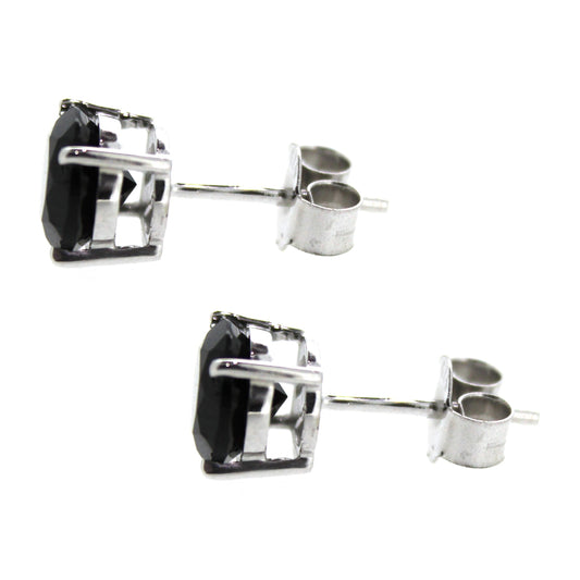 Gem Treasures Sterling Silver 7mm Black Spinel Prong-Set Stud Earrings