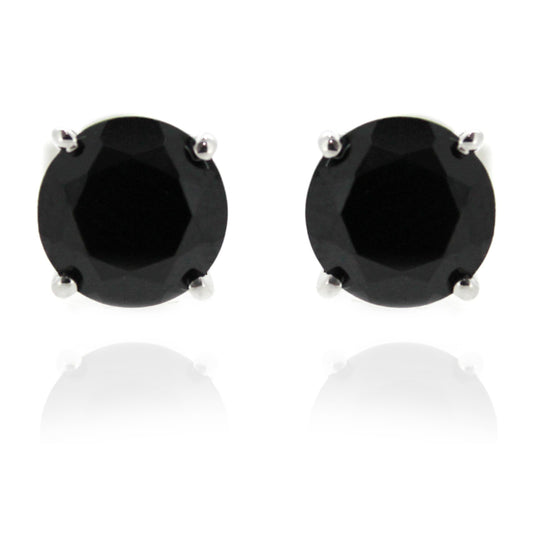 Gem Treasures Sterling Silver 7mm Black Spinel Prong-Set Stud Earrings