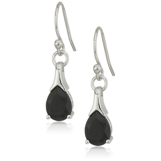Gem Treasures Sterling Silver 8x6mm Pear-Shaped Black Spinel Drop Earrings