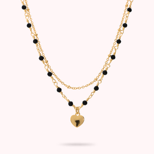 Toscana Italiana 18K Gold Plated Gemstone & Chain Heart Charm Tiered 15" Necklace