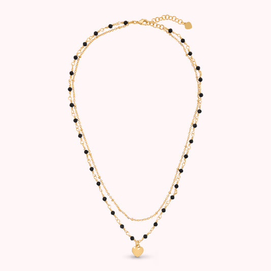 Toscana Italiana 18K Gold Plated Gemstone & Chain Heart Charm Tiered 15" Necklace
