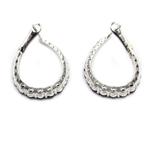 Gem Treasures Sterling Silver Black Spinel Teardrop Forward-Facing Hoop Earrings