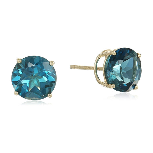 Gilded Lane 10K Gold 8mm Round London Blue Topaz Stud Earrings