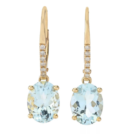 Gilded Lane 14K Gold 9x7mm Oval Gemstone & Diamond Charm Earrings