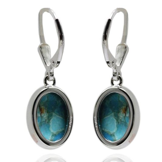 Sterling Silver 14x10mm Blue-Green Mohave Turquoise Drop Earrings