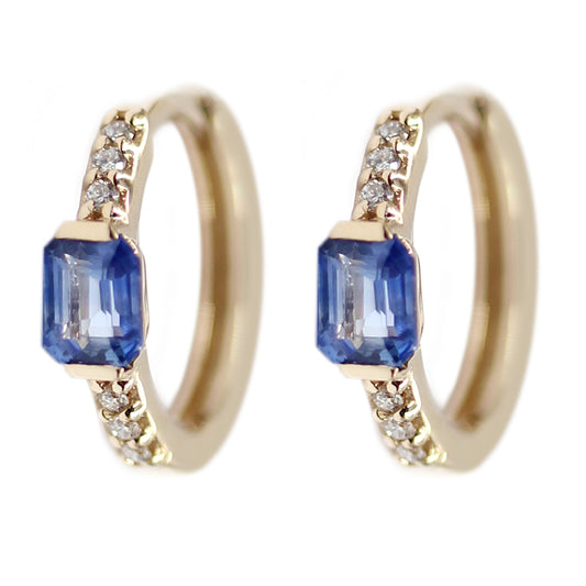 Gilded Lane 14K Gold Octagon-Cut Ceylon Blue Sapphire & Diamond Hoop Earrings